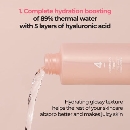 Numbuzin No.4 Hydrating Glow Mineral Toner - Thermal Water, Hyaluronic Acid, Niacinamide for Deep Hydration, Glowing Skin, Makeup Enhancement, Gentle Exfoliation, and Soothing - 200 ml